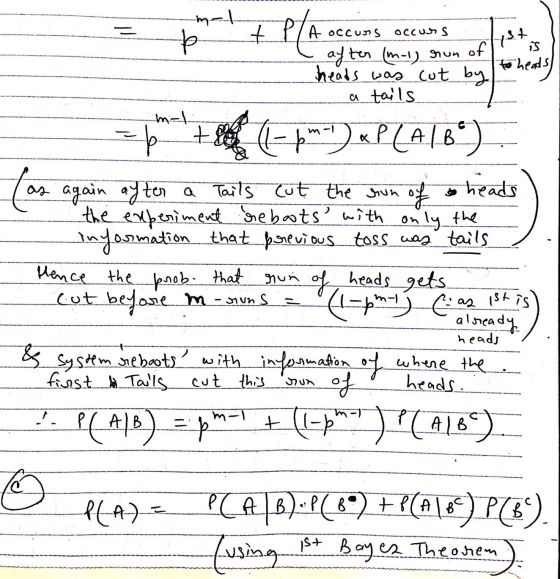 mal + PLA A occurs occurs yet P is after (m-1) run of heads was cut by to heats) a tails ma Serena theads t m) PLAB (as as a