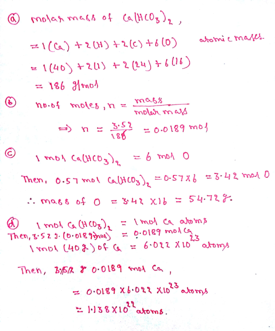 ④ molar mass of Calmos), estoi c mahps. C nu.of moles , п mcbs molah m ad Then Then, 3-523. (b.olel.hu) 0.0189 mong = 2.3 The