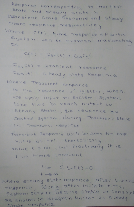 Responce corresponding to transient state and steady state transient state Responce and steady state responce respectively C(
