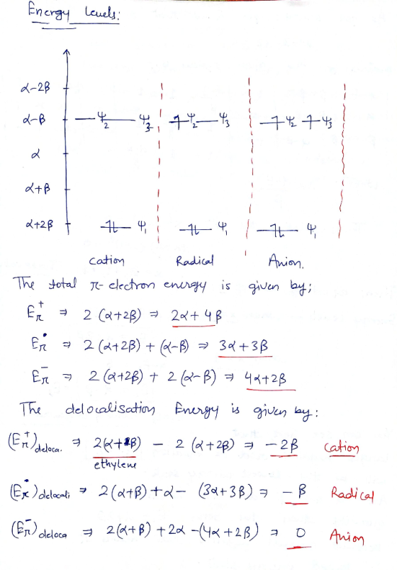Energy levels; 2-28 F daß 7 ,744 -7474 l 12 2+28 t t 4 1 1 4 17h 4 cation Radical Anion, The total r- electron energy is gi
