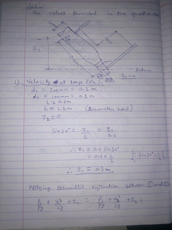 Soli- The values Provided in the question Zoon Z ro.br loomn Datum Z2=0 Velocity of at large Pile :- 308 di = 20omma loomna o