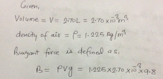 eiven air = e= 1.225 palm 3 density of Luojant force define() as, 2