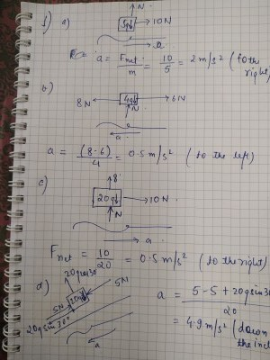 >ION a. Enet: = 102ms to the 5 Yield EN a = (8.6) 0.5 m/s ( to the left) oq0N Fret = 10 0 .5 m/s² (do the right) a = 5-5 + 20