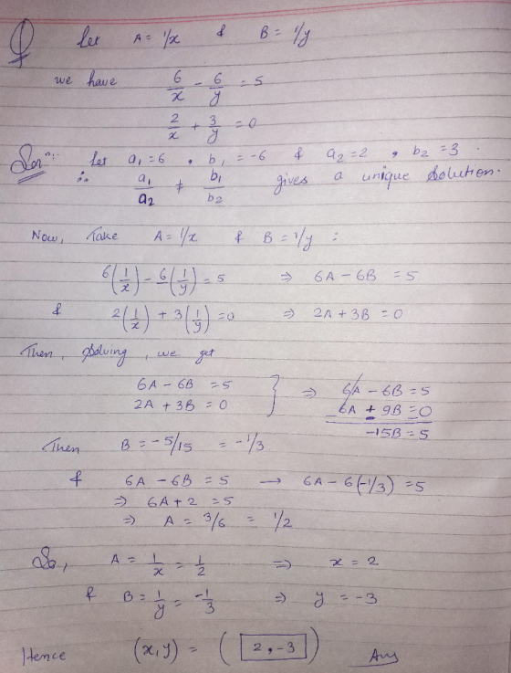 let A /X & B=/y. we have + Der Let žģ-0 a=6 , b = -6 a & bi a2 br & gives Q2=2 9 bz=3 a unique solution. - Now Take A = 1/2 &