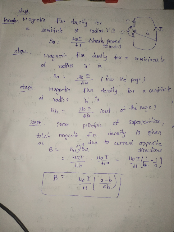 steps formula Magnetic flux density semicircle Mo I Calready proved Bo toomula) steps: for radius jlis of h magnetic of radiu