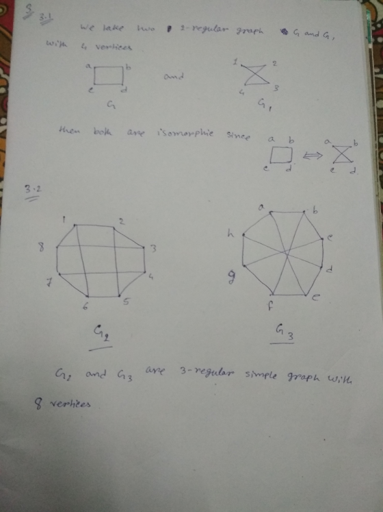 we lake two 2-regular graph G and G. with 4 vertices at then both are isomorphie Since a b 3.2 63 G and Gz are 3-regular simp