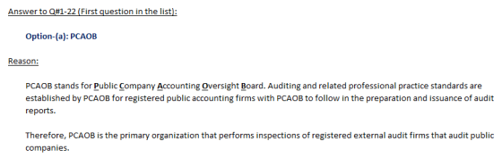 Option-(a): PCAOB Reason PCAOB stands for Public Company Accounting Oversight Board. Auditing and related professional practi