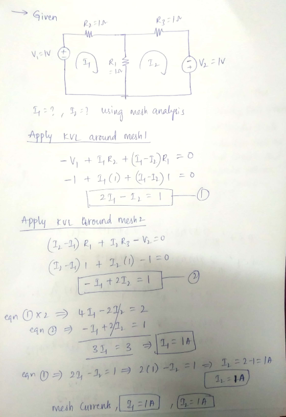 -→ Given R2 1 94 1,冫? usina Mash analysis 1):2 Apply KVL arundmesh 211-1 1 mesh Currenkl lith! / (Ij:/Aコ