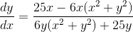 \frac{dy}{dx}=\frac{25x-6x(x^2+y^2)}{6y(x^2+y^2)+25y}