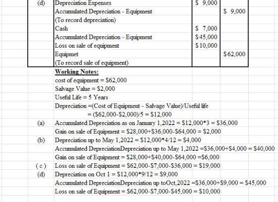 $ 9,000 Depreciation Expenses Accumulated Depreciation - Equipment (To record depreciation) Cash Accumulated Depreciation - E