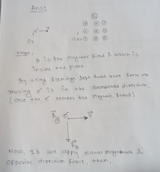 Ans 12KV Ov Hert Bis the magnetic fiad tohich is inside +he Plan By using Flemings Jert thand ule force on moving (one is in