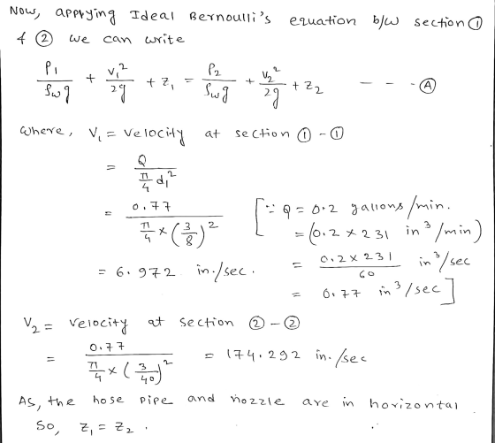 Now, applying Ideal 4 (2 can write equation b/w section we Pi P2 + v,2 29 + Z, 8.3 А. + Z2 Swg 29 where, V = Velocity at sect