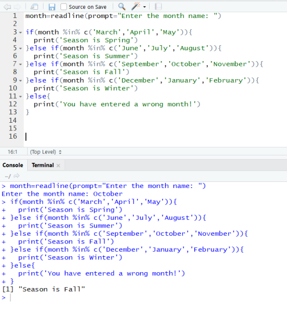 Source on Save 1 month-readline (prompt-Enter the month name: ) 3- 4 print(Season is Spring 5. 6 print( Season is Summer