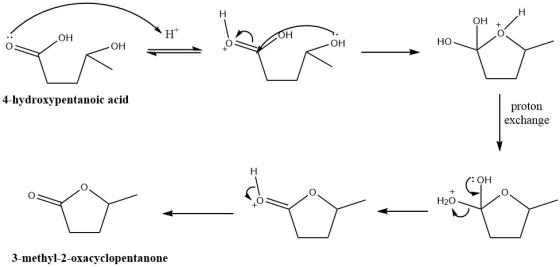 TOI Claret HO 4-hydroxypentanoic acid proton exchange OH H20 3-methyl-2-oxacyclopentanone