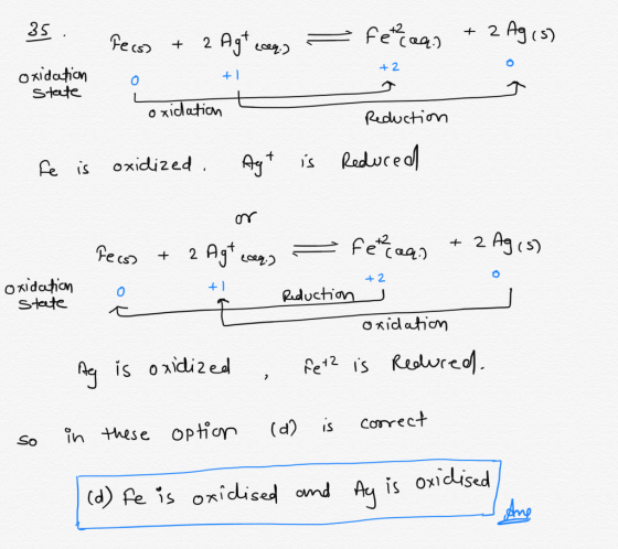 2 Ag(s 35 fecaa) 2 Ag a Fes +2 Onidation State + O xidation Redwctian Raduceof Ays fe is oxidiz ed 2 Ag(s) feaa) 2 Ag sa Pe c