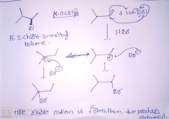| HBO HBO R-2-chloro-3-methyl butane. Br BO CS hore stable cation is from then two produces obtained.