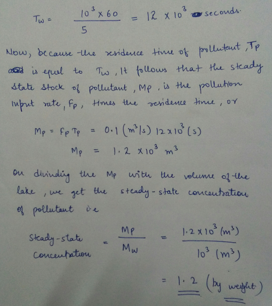5 เฟิ uerusl to Tuo , lt tollous that res state stock oǐ pollutant , Mp is the pollu he n Mp1.2 x 103 m3 duindiy the lake ,w