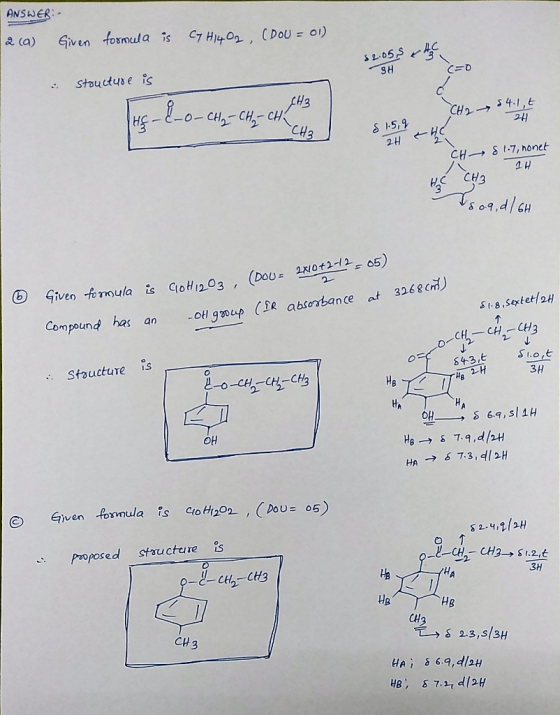 ANSWER: & (a) given fosrnula is c7H1402, (DoJ:o) SH H3 CH S 1.5,9 5 0-,/GH (DoUs 2x012- o5) iveo fomula is CoH203 Compound ha