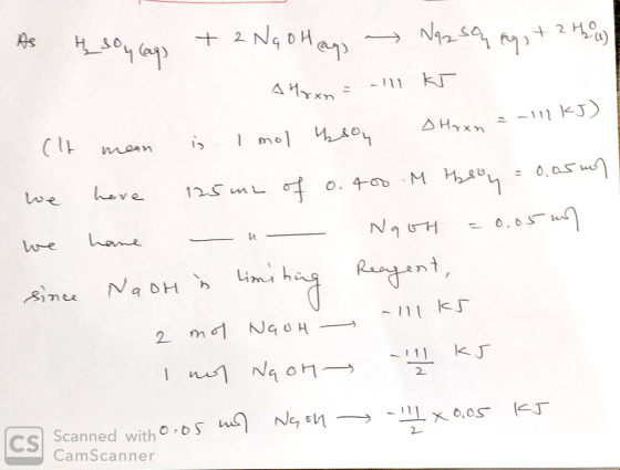 As h_soy lago + 2 NG OH ay → Na2 sou Ag + 2H6w) S AHyun 11 kJ (It mean is I mol son o Hoon =-111 kJ) we have 125 m2 of 0.400.