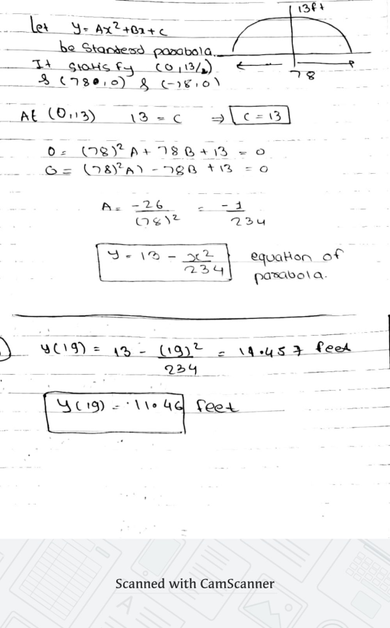136+ let Y = AX ²+B2+C be Standerd pocabola.. It statis fy co, 13%) s 1780, o) & (-18.00 At (0,13) 13 C [c=13 O= (28)2 A+ 78