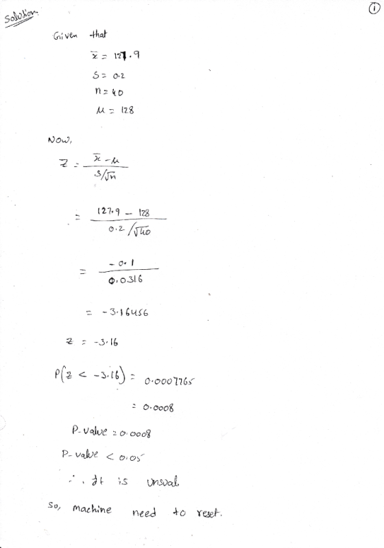 Solutions Given that >= 121.9 $20.2 nzuo M = 128 Now, Jeru 1279 -- 128 0.2 loco 0.0316 = -3.16456 Z : -3.16 P(2<-3.16) = 0.00