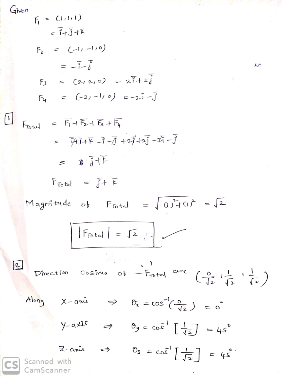 Given Fi - Cliel) i+j+T Fz = (-1,-1,0) =-1-j (212,0) zitzi = (-2,-1,0) =-21-3 F3 F4 Flotal = Ft Ez + Ez + FG TAJTE _f 7 +27 +