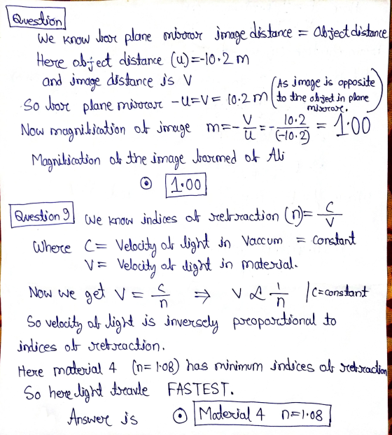 | Question We know your plane mirar jomage distance = Object distance Here object distance (u)=-10-2m and image distance is v