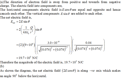 (a)The direction of electron field is away from positive and towards from negative charge. The electric field into components