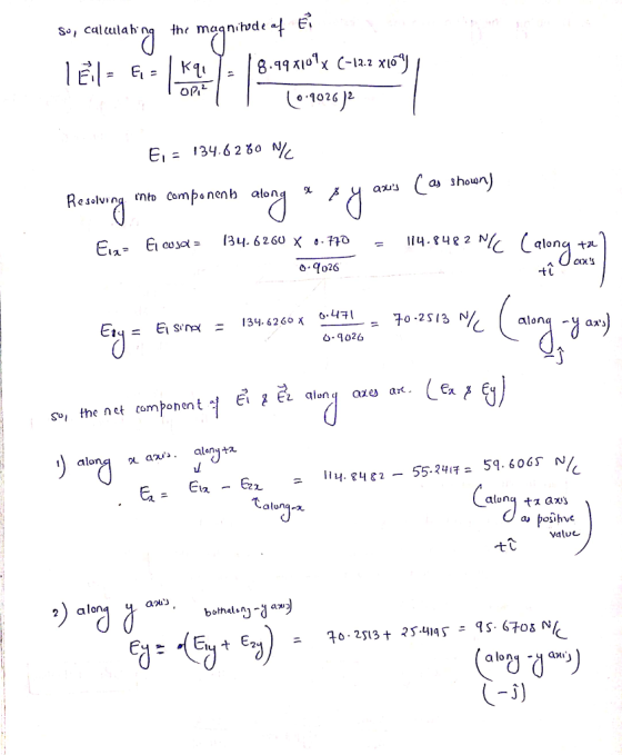 So , calculah.ng th〈 mag níh,de at E. o 1026 )2 El = 13y. 6280 Resolving nto Compo nenb alon * o.o26 70.2513 N 0-9026 a ax. (E, s, the net tomponentEl Z E2 alon alo aluna a bosihve value 2 alon