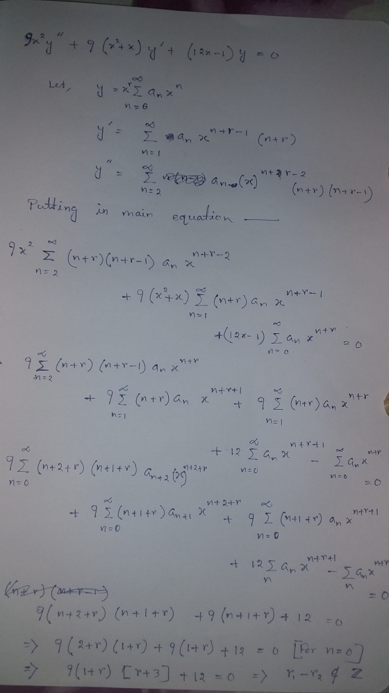 grey + 9 (x4) yt (120-1) y Let, y = x anan no ya nar- I wanac (n+r) 3 Inned and (x) ntar-2 n=2 (n+r) (n+2-1) Putting in mai