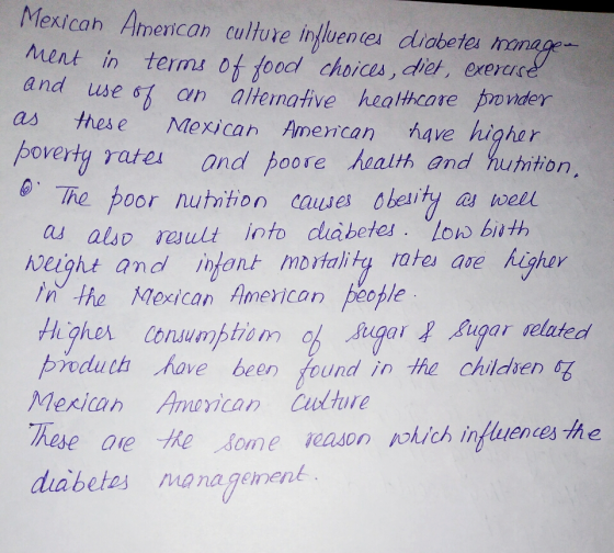 Mexicah American culture in luentes diabete ment in terms of food choices, diet, exerao and use o an altenative heathcare pon