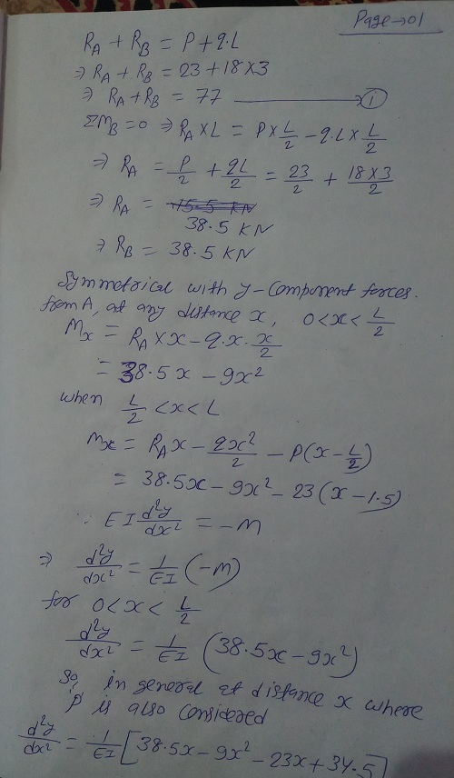 page-ol RA + RB = P +2.L RAT. RR = 23 + 18x3 RA+RB = 77 emp =0 PAXL = P x L - 2.2 XL ARA = 2 + 2 = 23 + 1883 ARA = 155 in 38.