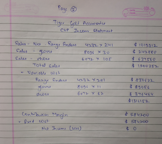 Page ① DATE PAGE Tiger CUP Golf Accessories Income Statement - Sales - Net Range finders 4232 x 241 $ 1019912 sales - gloves