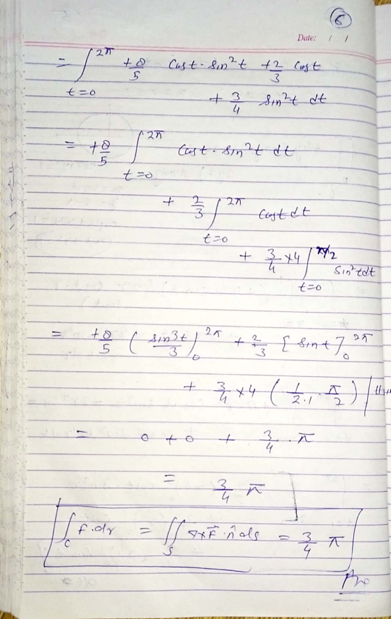 Date: an Cast - sin²t +2 Cost 5 3 t=0 Sin²t dt 4 an = to Cast. Sin?t dt 5. t=0 + 27 Wh 37 Cestat t-o 2 x4 742 Sintat t=o 2a 1
