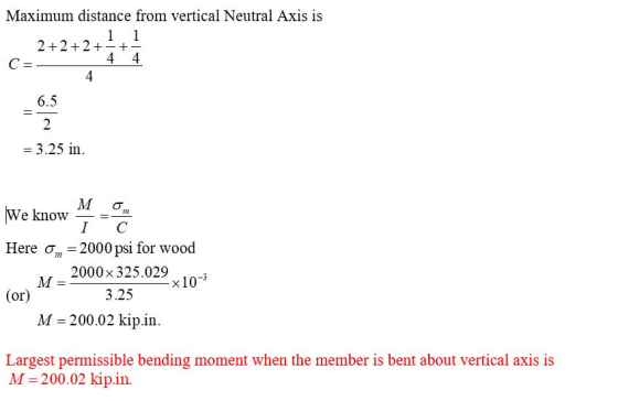 Maximum distance from vertical Neutral Axis is 1 1 2 +2 +2+-+- 1 4 4 C=- 4 - 6.5 = 3.25 in. 1 C We know * - Here Om = 2000 ps