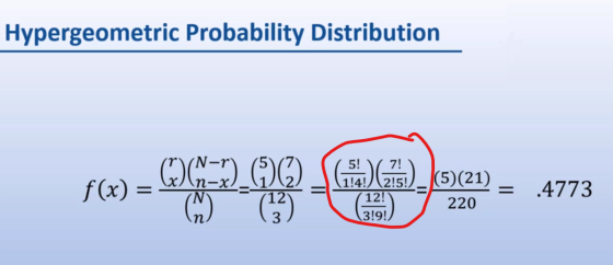 Hypergeometric Probability Distribution QA=D_64)(3) _G)G). G).|5121) f(x) = W (13) .4773 12! 3!9! 220