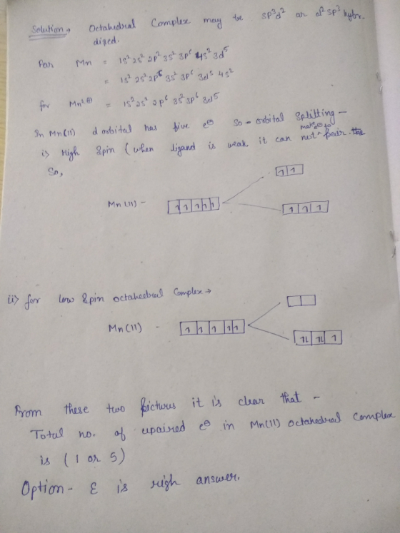 Complex may se Solution, Octahedral sp² d2 on af sp² hybr dixed. for mm - 1822.82 2.6² 35² 3p 43² 3d & 15² 25² 2p 3s 3p 3ds 4