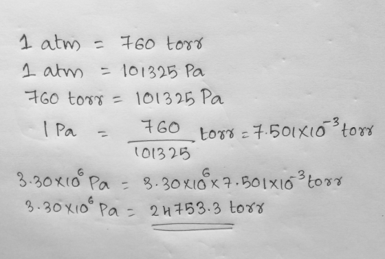 1 atw 760 toss 1 atm 101325 Pa 760 toss 101325 Pa -3 760 Pa tors 7.501xIo tors 01325 3.30K10 Pa 3.30KIOX7.B01X1O to 2H153.3 t