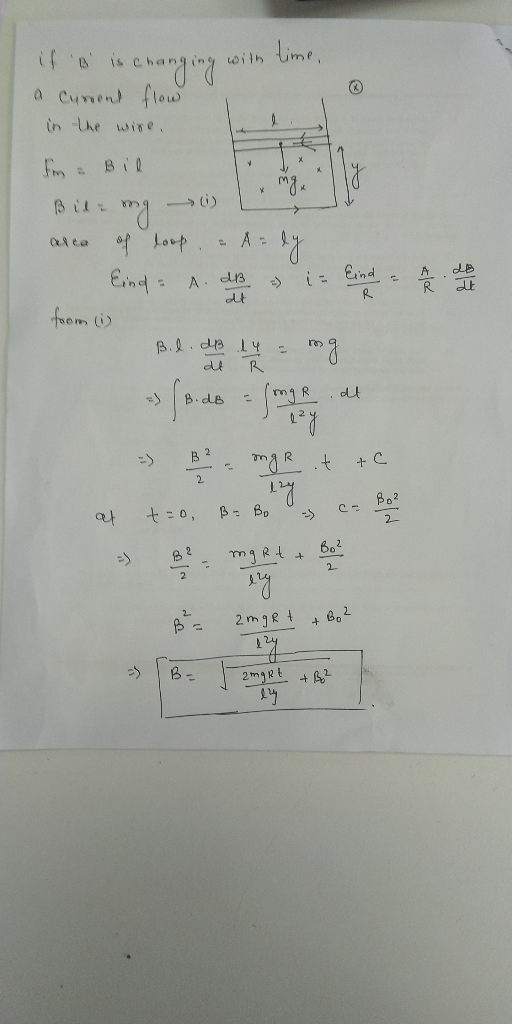 if B is changing with a curent flow in the wire, Im Bil Bet my →) L OW! area of loop. = A=ly Eind A. dB - in Eind - A de la