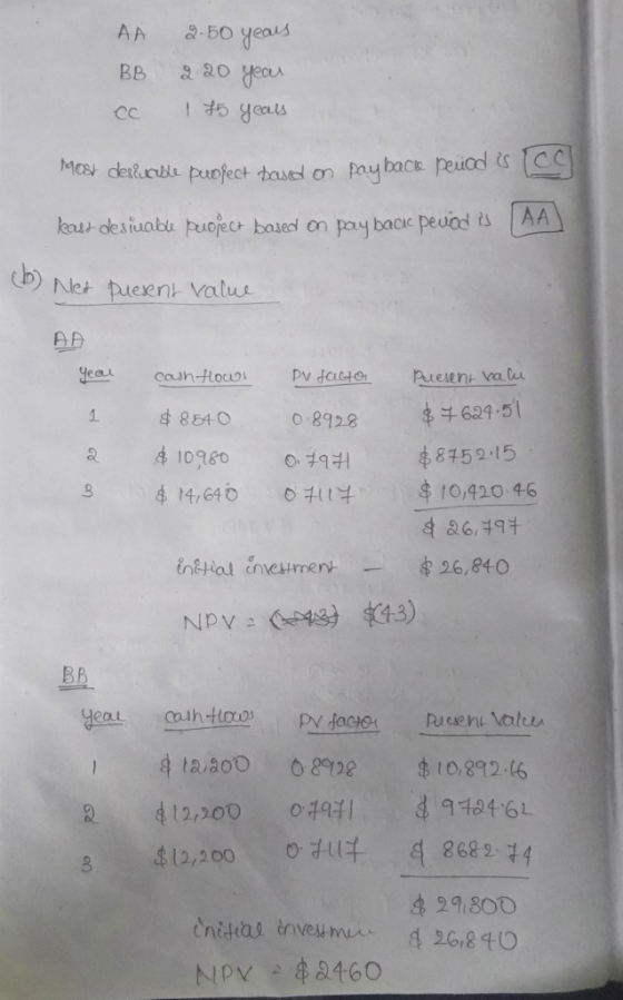 2-50 yeas AA a 20 yecu BB 15 yeals C Mc deslucbl puofect tased on pay bace peuicd AA least desiuabu puofec based on pay bace