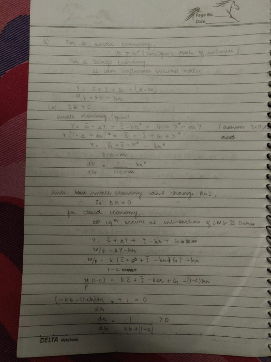 Page No. Date Q) Fon a small economy, S enons roleh largi economy, it can influence intoret nate - For a + X-M) - C + I + 6