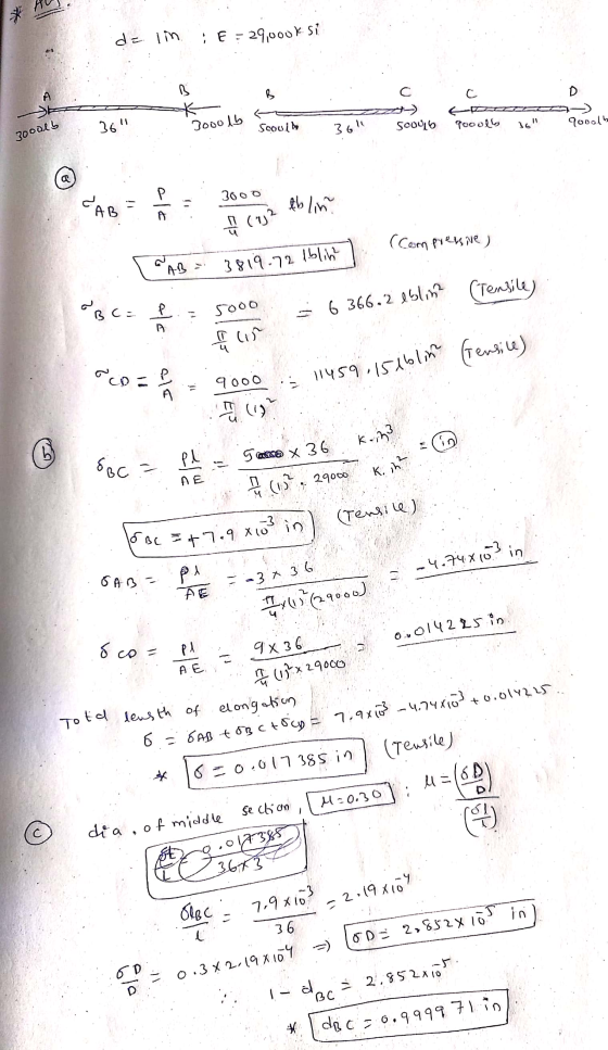 da im : E = 29,00ok si . cc 36 3000lb Soovi by ab 3611 Soou gooolt 36 9000dbo 3000lb (Compressive) AB 3819.72 lblin? BC= 2