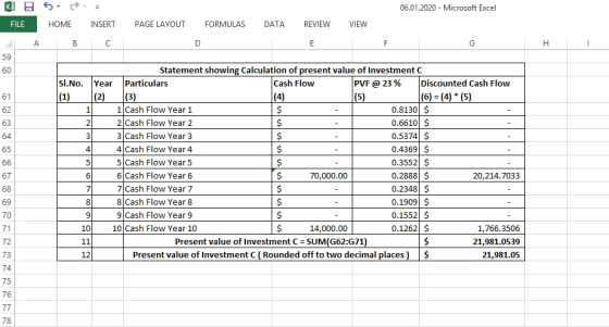 06.01.2020 - Microsoft Excel X FILE 5 HOME INSERT PAGE LAYOUT FORMULAS DATA REVIEW VIEW Sl.No. Statement showing Calculation