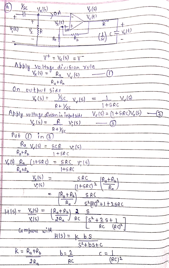 cc w16) V (S) on4 -(2) V+ = Vils) - V- ..Abbly voltage division rule Va(s) = Ra v. 15) - C Rotro On output side __Vo CG) = Y