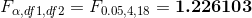 F_{\alpha,df1,df2}=F_{0.05,4,18}=\boldsymbol{1.226103}
