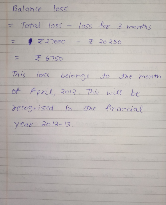 loss Balance loss for 3 months Total loss 227000 Ž 6750 loss belongs This to the month of April, 2013. This will be the finan