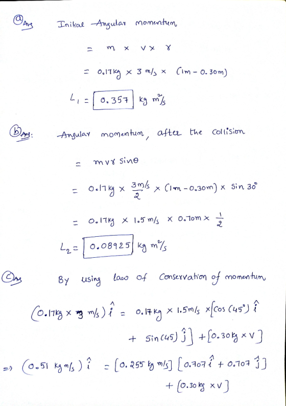 Inihal Angular momentum Cim- 0. 30m) x 3 m/ x o.35 k m Coltision aftee the Angulay momen tum mvy sine 3m/s xCIm-0.30m) x Sin