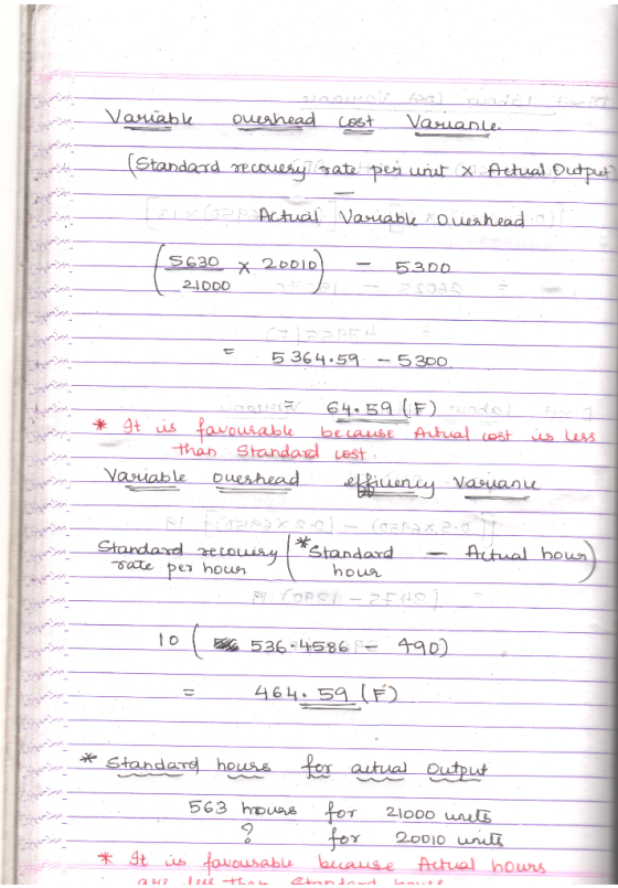 Variable ouerhead cost Variance (Standard recovery strate per unit x Actual Output - Lovísar Actuail Variable Queshead) 5630