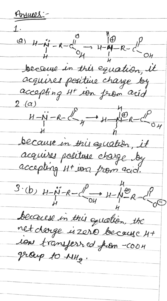 Answees. 9) HN-R-C HAY-R-1 Con because in this equation, it acquises positive change by accepting at ion from acid 2.(a) H-N-