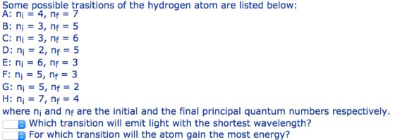Some possible trasitions of the hydrogen atom are